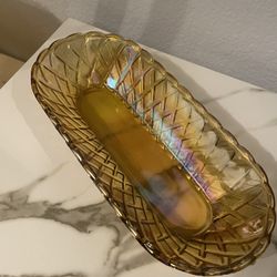 VTG Indiana Glass marigold carnival glass oblong dish. 