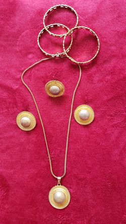 Ethiopian Traditional Necklace Pendants, Earrings, Ring and 3 ps Bangles Set
