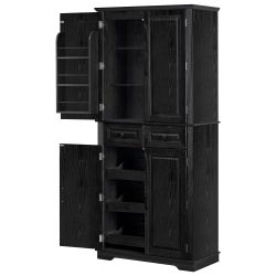 K&K 71 Tall Kitchen Pantry Cabinet with 3 Pull Out Cabinet Organizers, Farmhouse Embossed Texture Storage Cabinet with 6 Door Shelves, 2 Drawers, Free