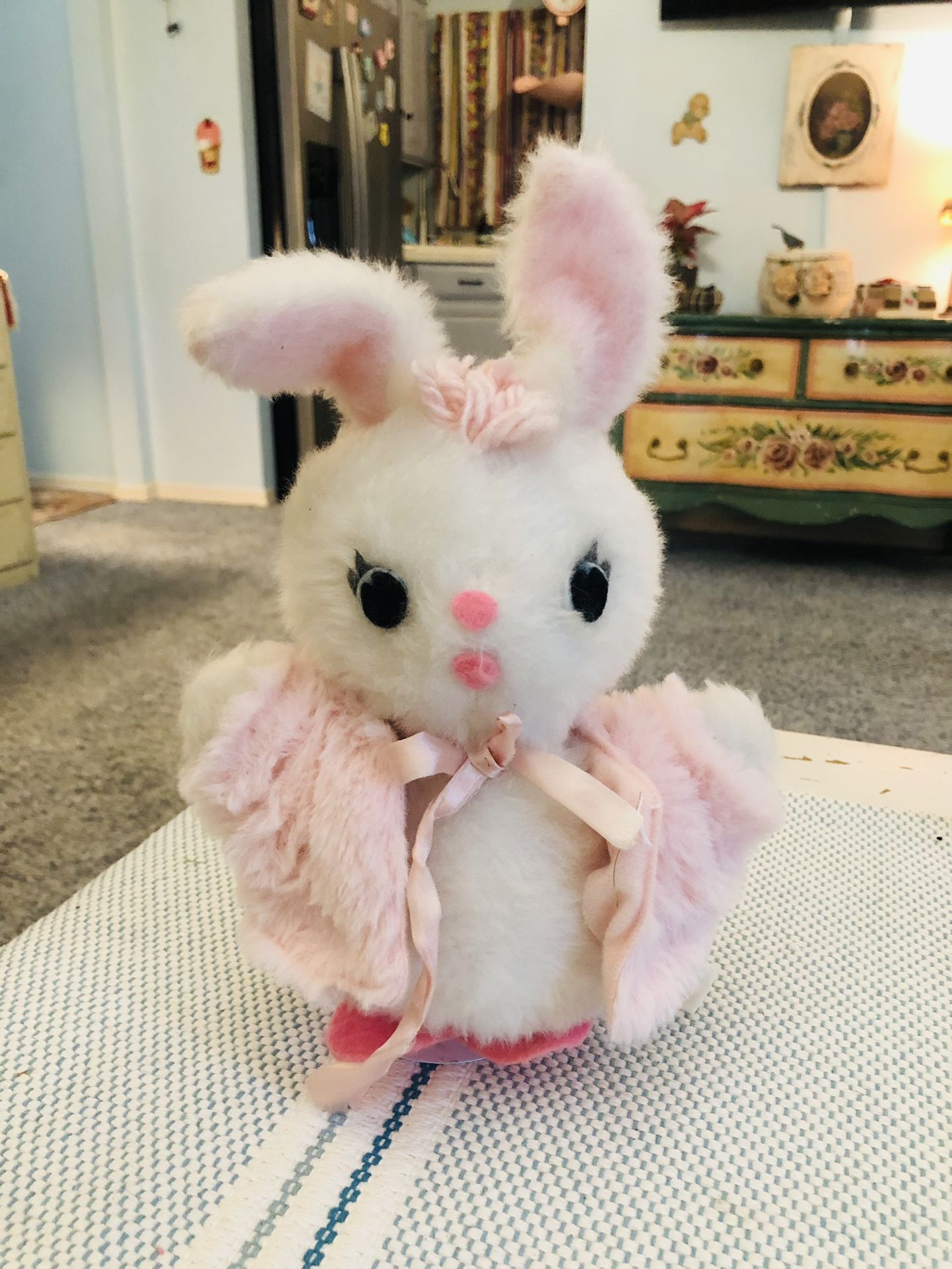 Vintage Pink and white bunny plushie/stuffed animal