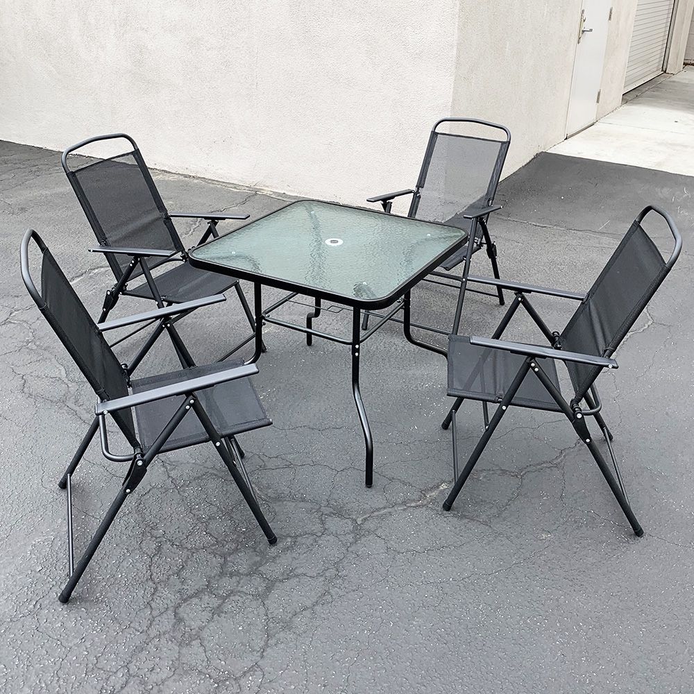 New in box $100 Outdoor 5 Piece Patio Set (32x32” Table and 4pc Folding Chairs) Garden Furniture