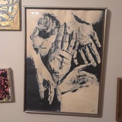 CHARCOAL ON PAPER "SIGN LANGUAGE HANDS" BY ? "WEST"