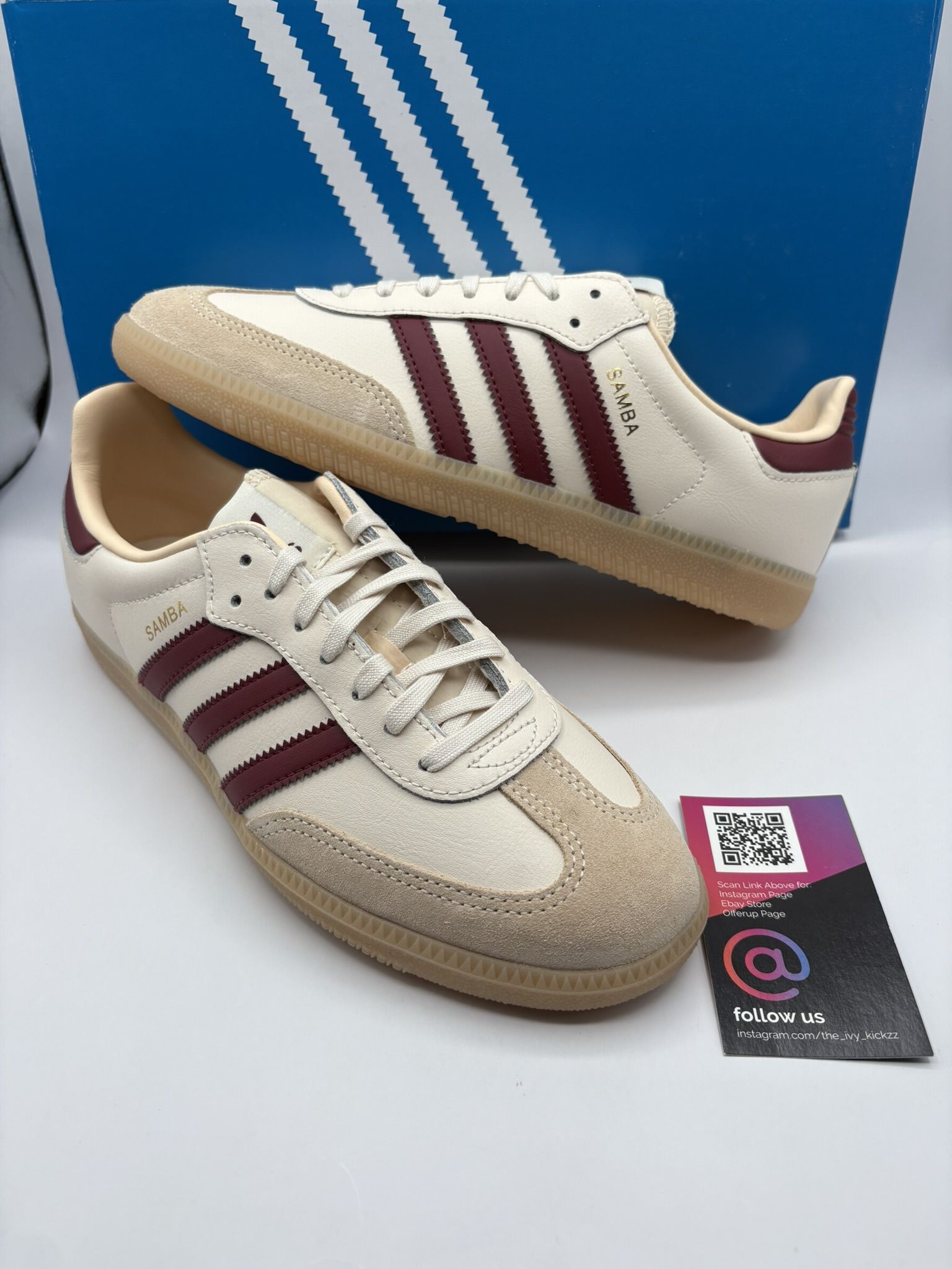 New adidas Samba OG J Size 6.5 / Fits Womens 8 Wonder White Shadow Red 