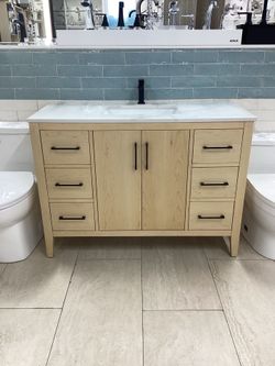 48” bathroom vanity cabinet new solid wood fully assembled Softclose Quartz top sink integrated ready for pick up