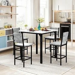 5-Piece Dining Table Set, Dining Table Set for 4, Counter Height Table & 4 Velvet Bar Stools, Modern