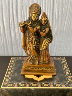 Antique Style Radha-Krishna Brass Figurine Statue
