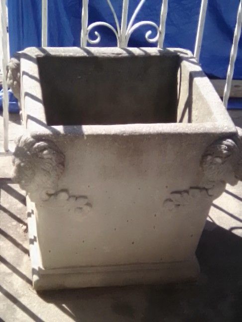 Cement Flower Pot With Lion Face.