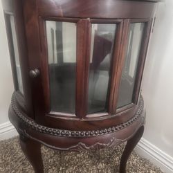 Vintage Round Wood Accent Cabinet / End Table – Glass Display