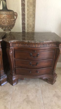 2 Beautiful dark wood with granite nightstands or end tables