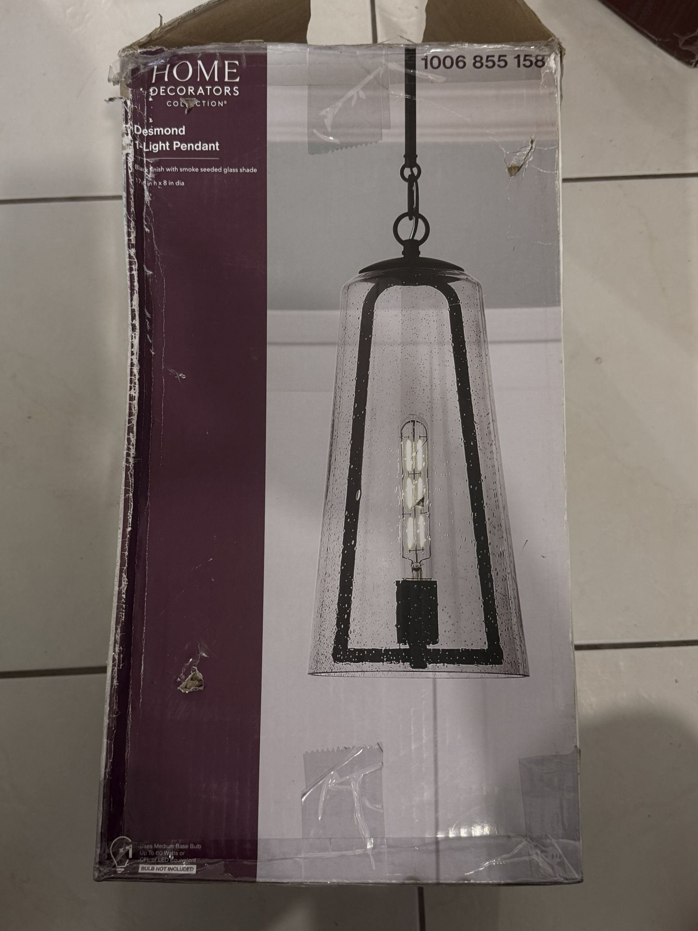 Desmond 60-Watt 1-Light Black Pendant with Smoke Seedy Glass Shade