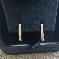 14 Karat Gold Hoop Earrings. Never Worn. 0.24 Total Weight Round Brilliant Diamonds. Receipt Available 