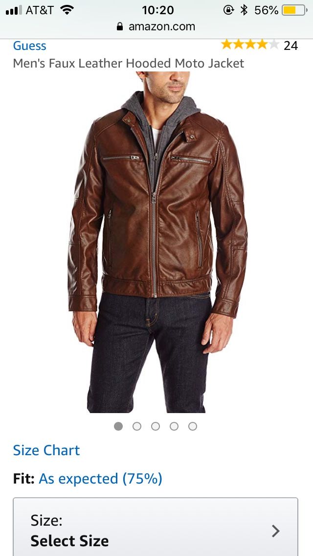 Guess Leather Hooded Moto Jacket