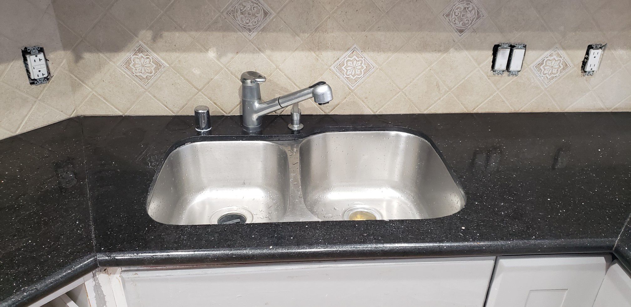 Granite countertops with sink and faucet and base cabinet boxes with wall cabinets!