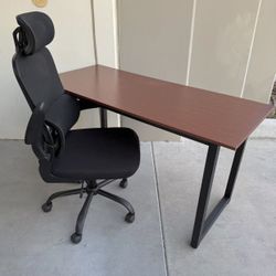 New In Box 55x24x30 Inch Tall Office Computer Desk Table Reddish Brown Top With  Chair Furniture Combo Set 