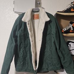 Size L - Levis Relaxed Fit Green Sherpa Trucker Jacket
