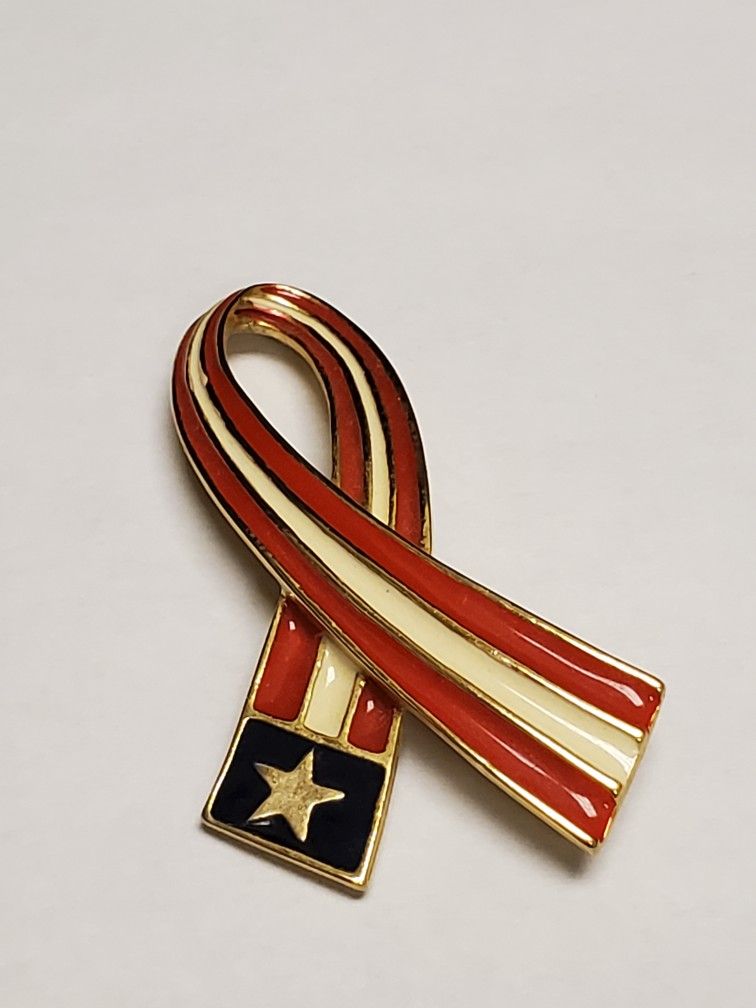 Vintage Napier Goldtone Red White Blue Enamel American Ribbon Brooch Signed