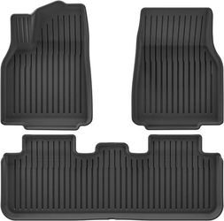 NEW 3PCS Foot Mats Tesla Model Y Juniper 2026 2025 1st & 2rd Row Foot Pad Liner All-Weather Anti-Slip Accessories TPE Black Standard Premium Performan