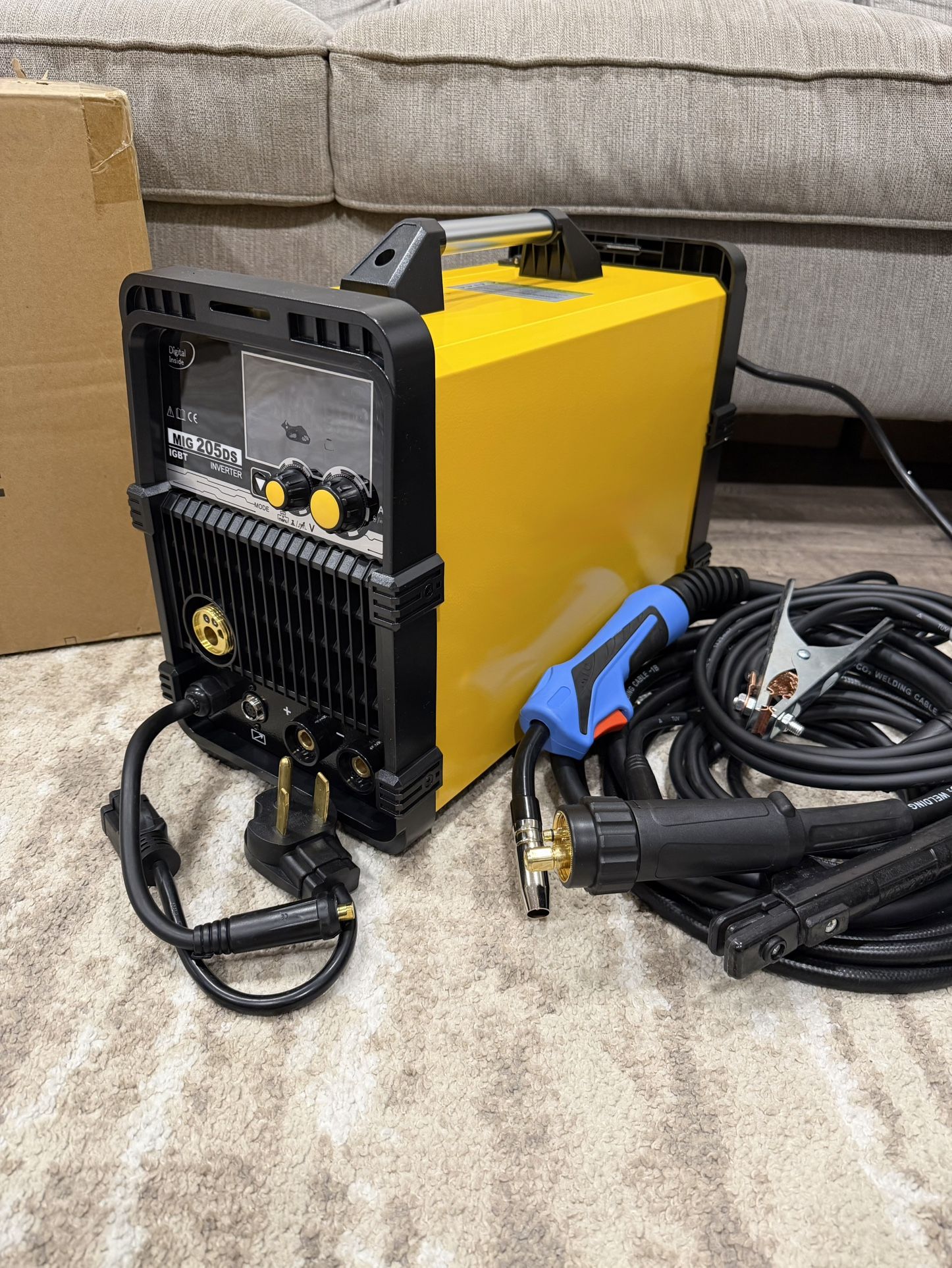 205A MIG Welder, 6 in 1 Gas MIG Gasless Flux Core MIG Stick Lift TIG Spot Welding Machine