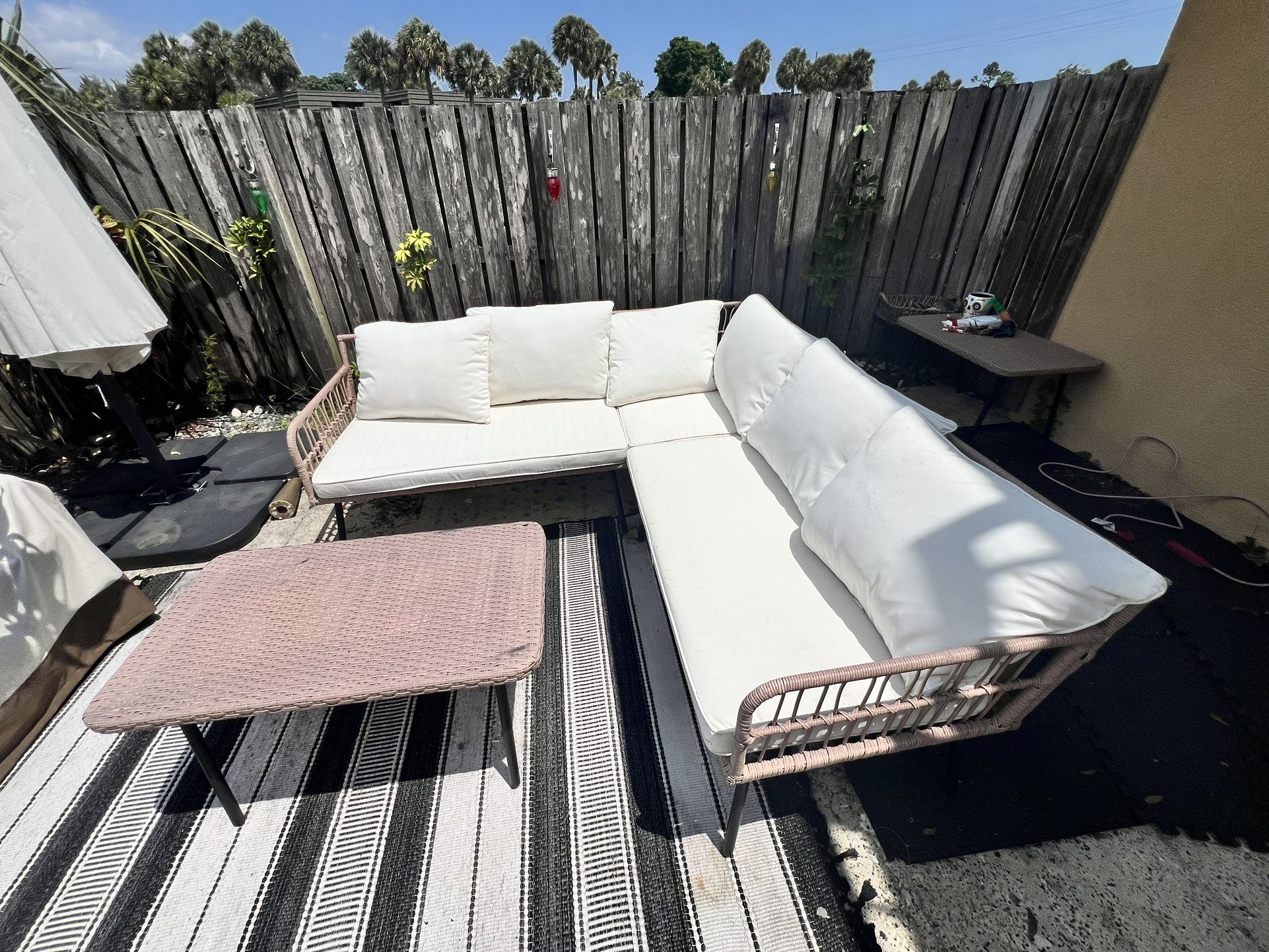 L Sectional Patio Furniture With Table & Cover 