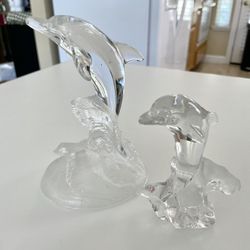 Dolphin Figurines Statue Ocean Sculptures. The Smaller One Is Lenox There Are No Markings On The Larger One.  Sold As A Set
