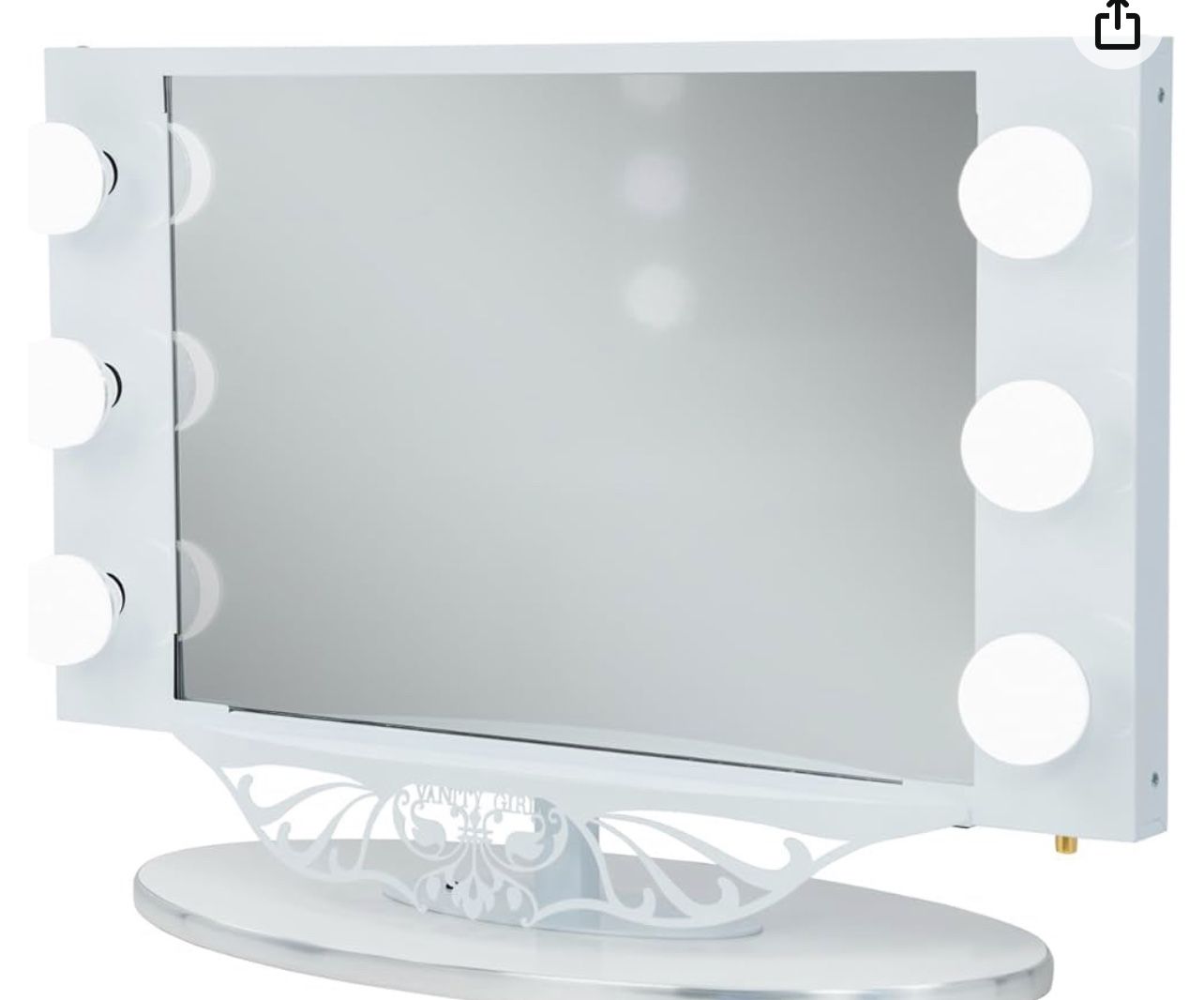 White Vanity Girl Starlet Lighted Vanity Mirror with Optic Glass and 6 Cosmetic Light Bulbs Around Frame