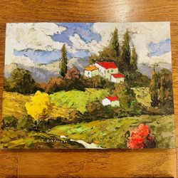 Colorful Italian Villa, Signed Oil Painting