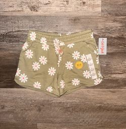 Girl’s Olive Green Daisy Print Athletic Shorts