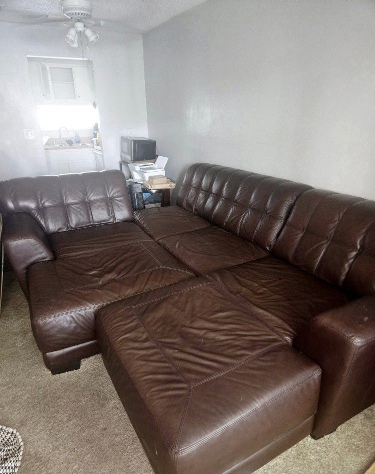 Brown Leather Couch Set