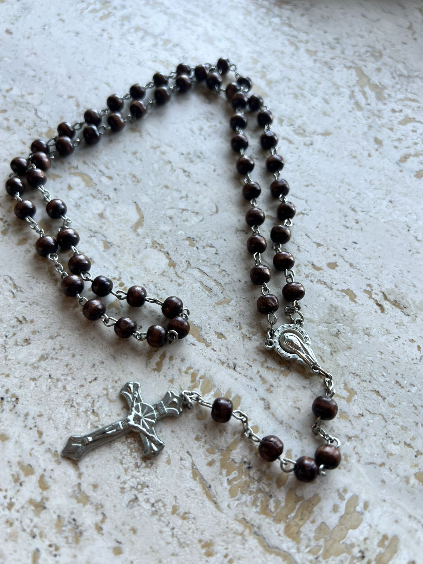 Brown Wood Beaded Catholic Rosary 
