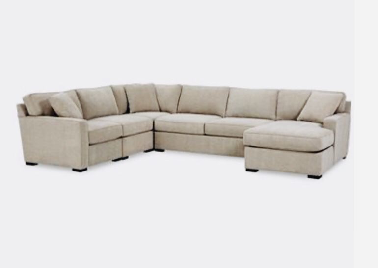 REDUCED, NEW‼️Macy’s 5 PIECE (chaise on end) Large Sectional sofa PLUS MATCHING STORAGE OTTOMAN neutral color