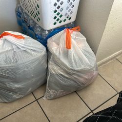Two Bags Of Clothes, Shoes, Hangers