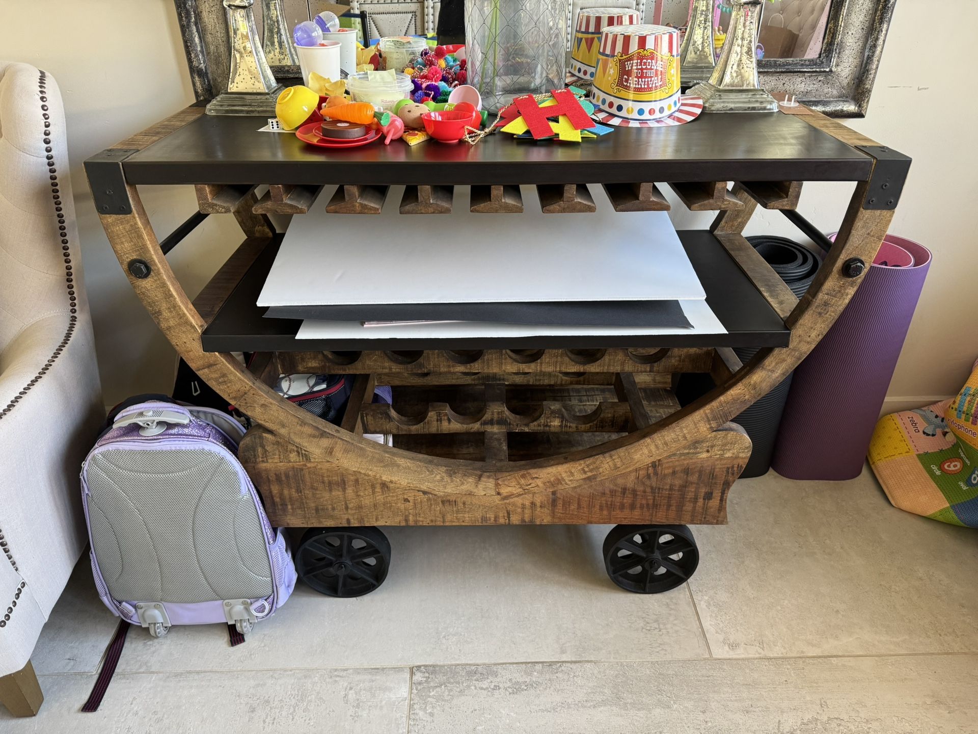 Luxury Rolling Bar Cart & Wine Rack