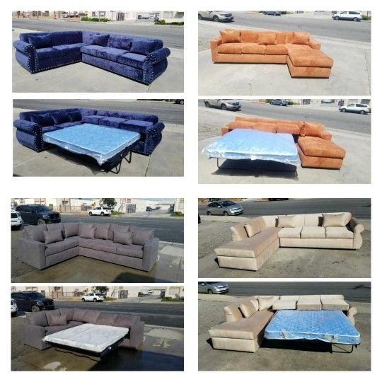BRAND NEW 7X9FT Sectional CUTTLE ORANGE, JAZZ BLUE,CHARCOAL , IVORY SECTIONAL Sofa WITH SLEEPER CHAISE With SLEEPER SECTIONAL Lounge Sofa/more
