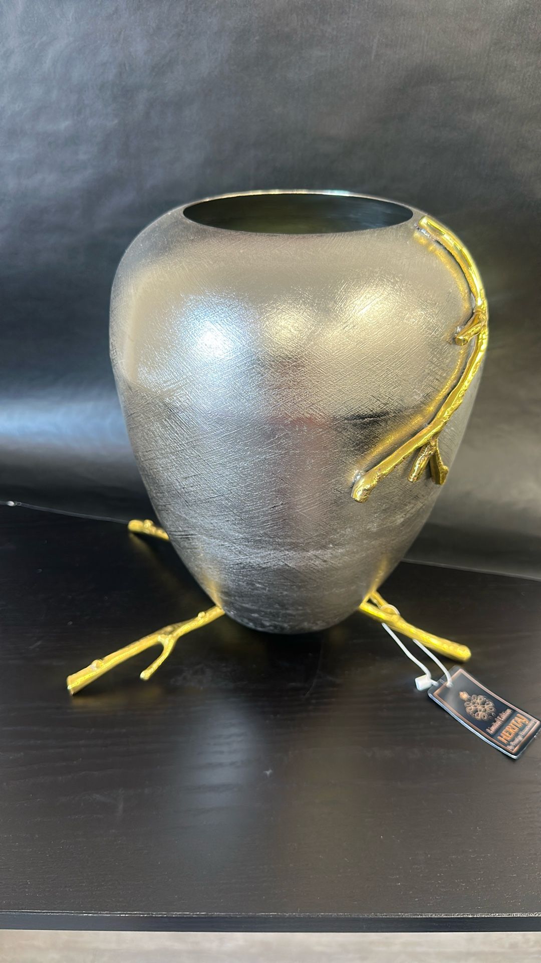 Flower Vase Branch Footed Brass & S/S Brushed 32cm