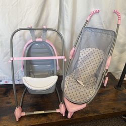 Perfectly Cute Baby Doll Stroller High Chair / Swing / Carrier Set