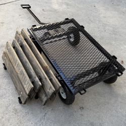 Heavy-Duty Utility Wagon Cart – Wood Sides & Steel Mesh Bed