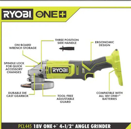 Ryobi ONE+ 18V Cordless 4-1/2 in. Angle Grinder - Tool Only (PCL445B)