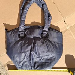 Bath & Body Works Puffer Black Tote Floral Lining Handbag Purse Shoulder Bag