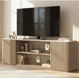 ❤️‍🔥 B) 70" Modern Fluted TV  Stand for TVs Up to 80", Faux Marble Top, Natural Oak Entertainment Center, Media Console, TV Console,
