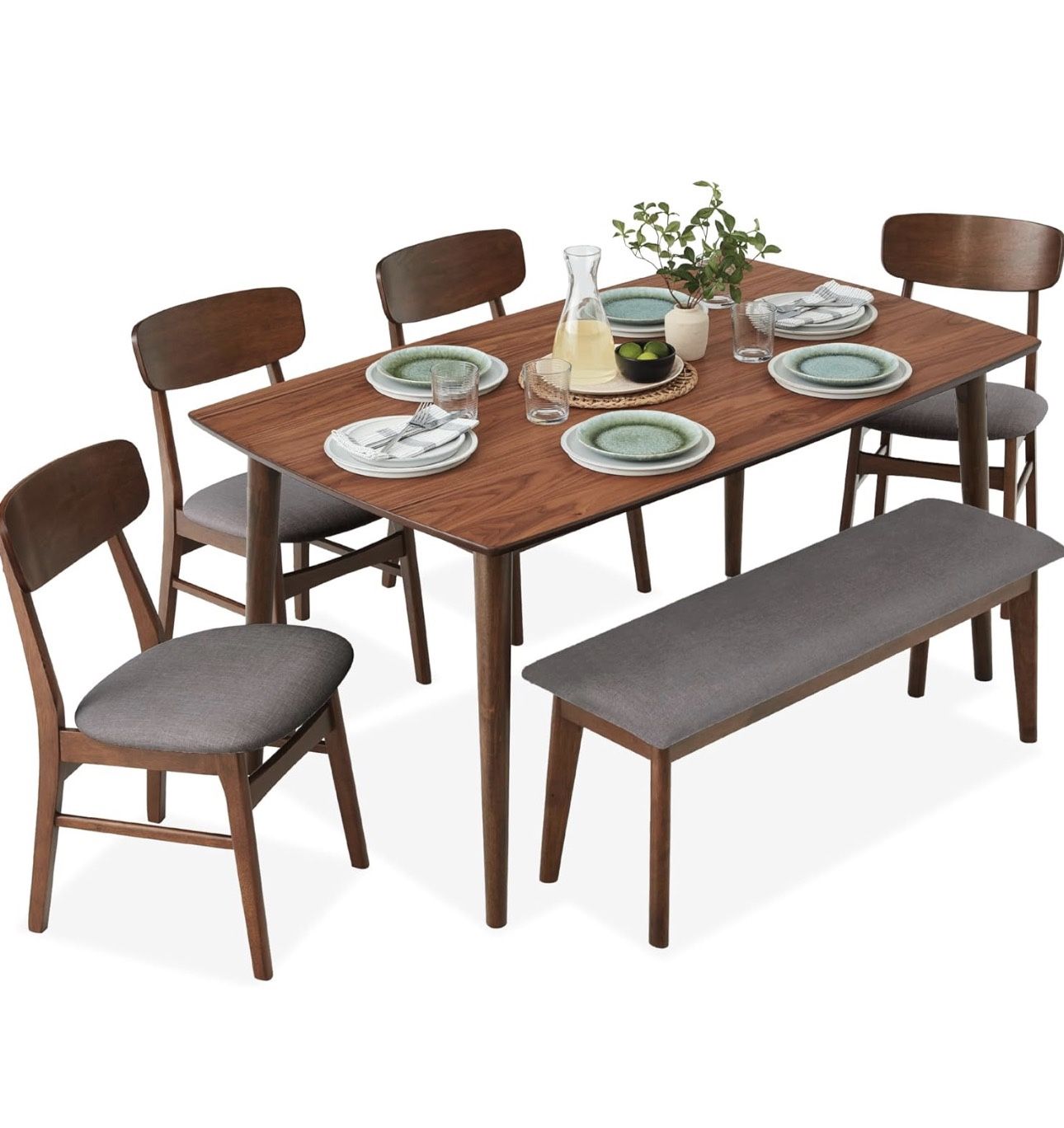 Best Choice Products 6-Piece Wooden Dining Set, Mid-Century Modern Table
