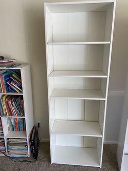 Tall White Bookcase with 5 Shelves