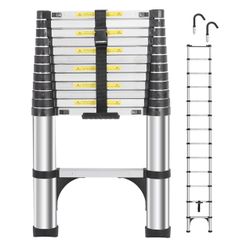 Ladders 16.5 FT Aluminum Ladder - One-Button Retraction Collapsible Extension Ladder for Home,RV,Attic & Loft, Lasts 330 LBS