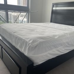 Full Size bed frame and 2 Drawers Under Bed Storage, with mattress and waterproof bed cover 