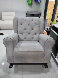 Gray Upholstered Rocking Chair Tufted Back