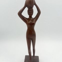 Wooden Woman Carrying Basket on Head
