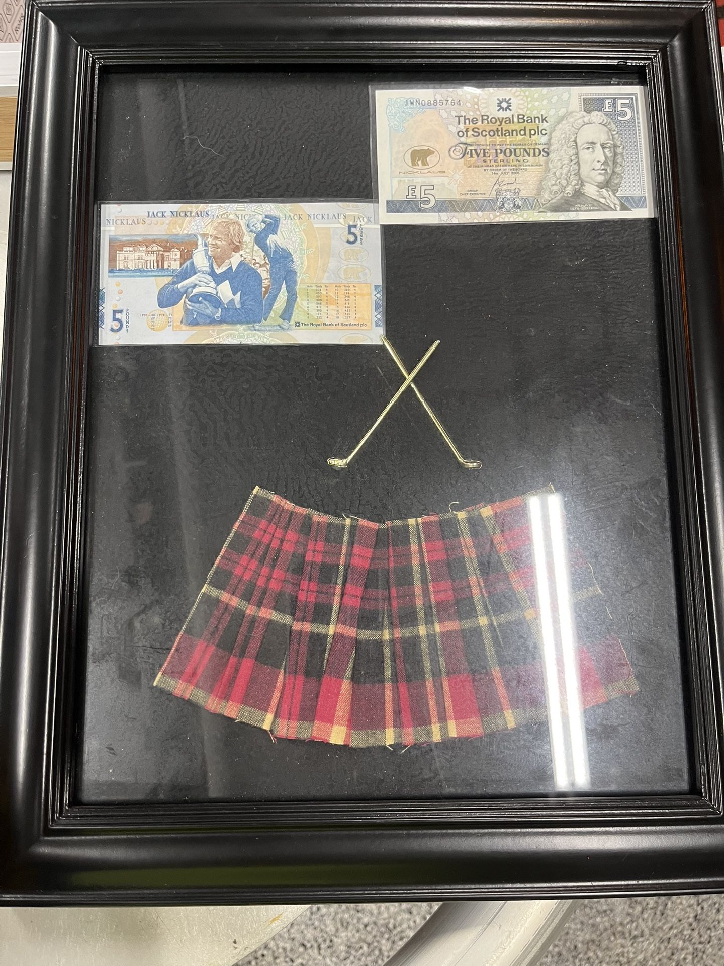 JACK NICKLAUS ROYAL BANK OF SCOTLAND 5 POUND NOTE DISPLAY And Royal Bank of Scotland- FRAMED Golf