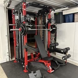 PRO SERIES Ultimate 3-1 Half Rack Functional Trainer w/Smith Machine Bar Bundle | 400lb Stack | Gym Equipment | Fitness | Commercial | Squat Rack 