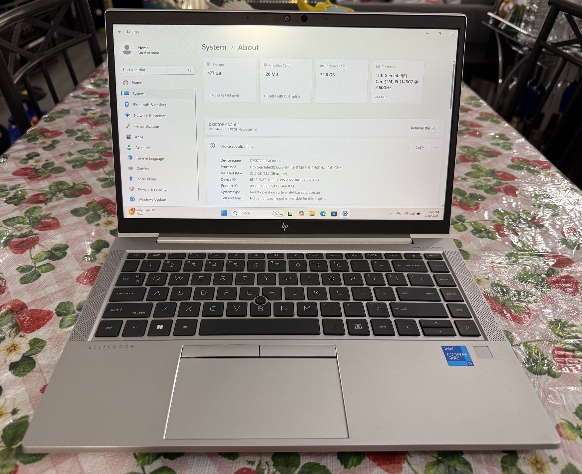 HP EliteBook 840 G8, Core i5, 32 GB RAM, 512 GB SSD