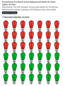 GvvooHome S14 Red & Green LED Replacement Bulbs 42 Pack