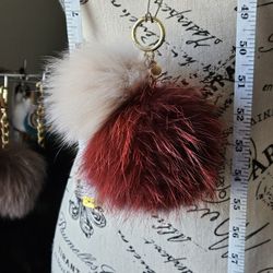 Michael Kors Dual Pom Pom Keychain + 1 Mink/1 Fur Freebies 